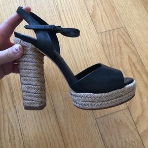 Tory Burch High Heel Platform Black Leather Sandals - Size 5